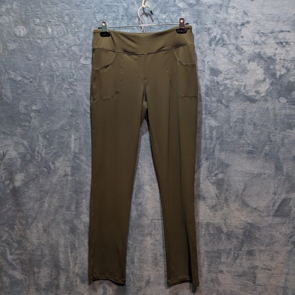Yogipace Women Petite Yoga Dress Pants Olive Green Straight Leg Pockets M NWT